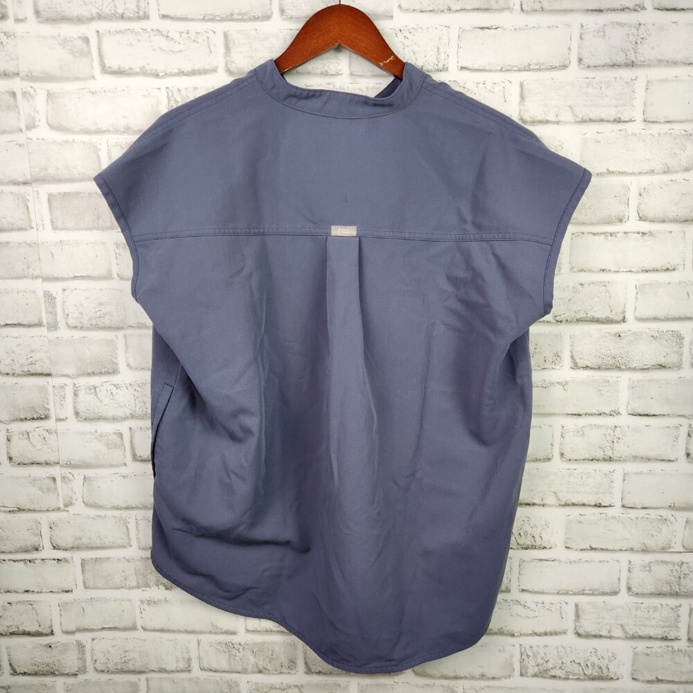 Figs Rafaela Oversized Scrubs Womens Medium Gray Blue Top Casual Mandarin Collar - Picture 3 of 8